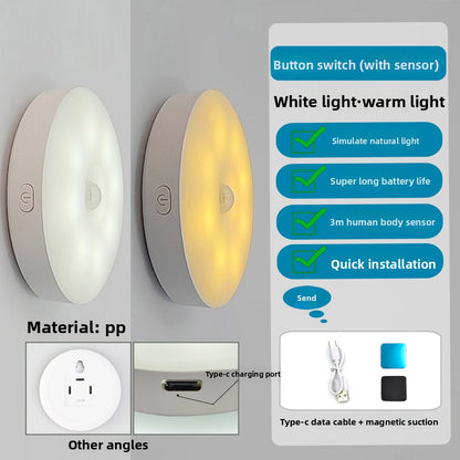 Human Body Sensor Lamp Automatically Lights up at Night,Smart Charging Night Light