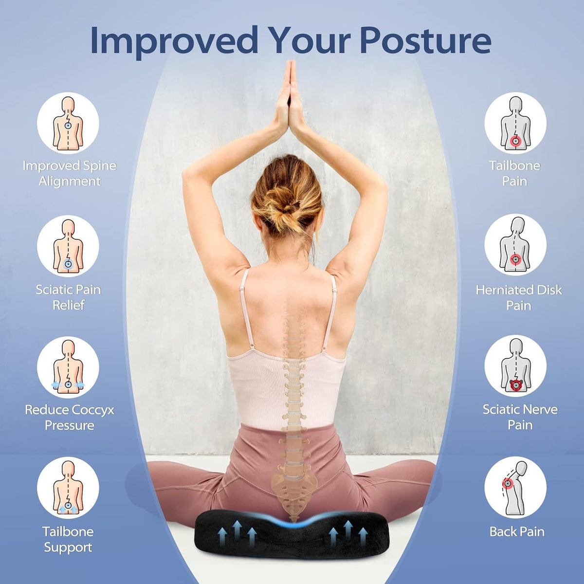 Donut-Shaped Memory Foam Seat Cushion for Tailbone Pain Relief
