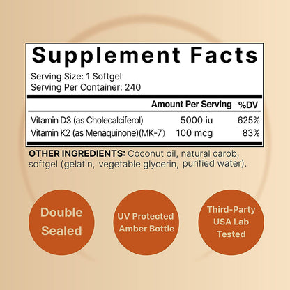 Vitamin D3 and K2 Softgel Capsules